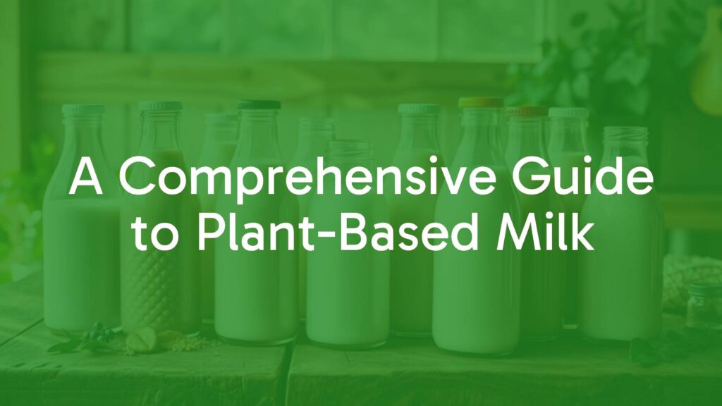 Assorted plant-based milk alternatives like almond, soy, and oat milk in glass bottles on a wooden table, natural light, fresh and healthy vibe, realistic.