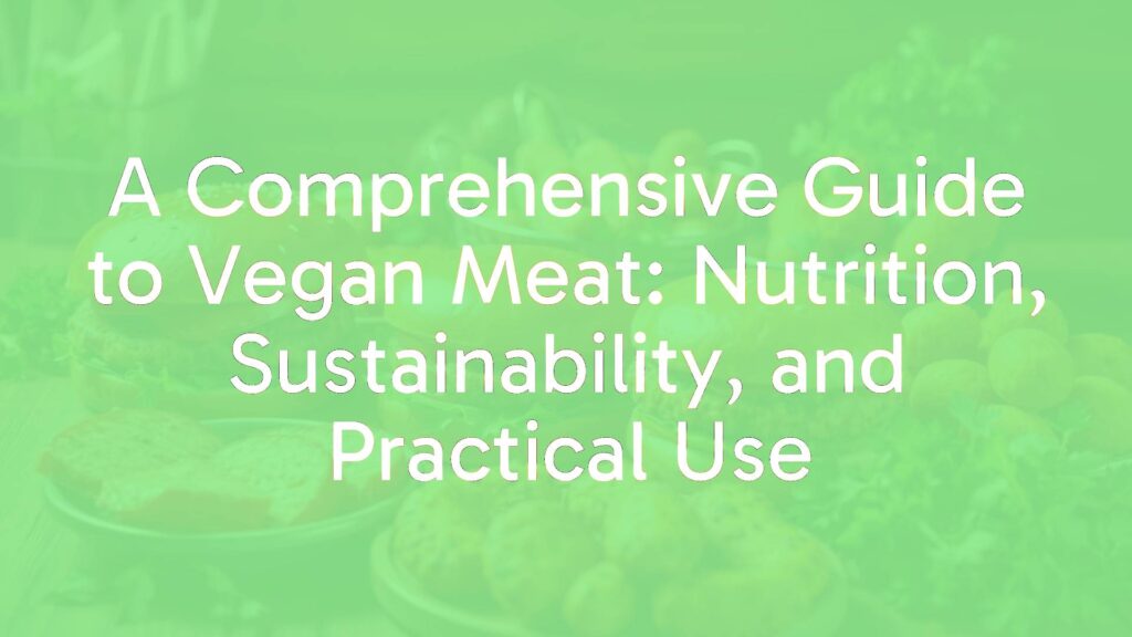 A vibrant display of various vegan meat products like burgers, sausages, and nuggets arranged on a wooden table, fresh herbs and veggies around, warm and inviting lighting, realistic.