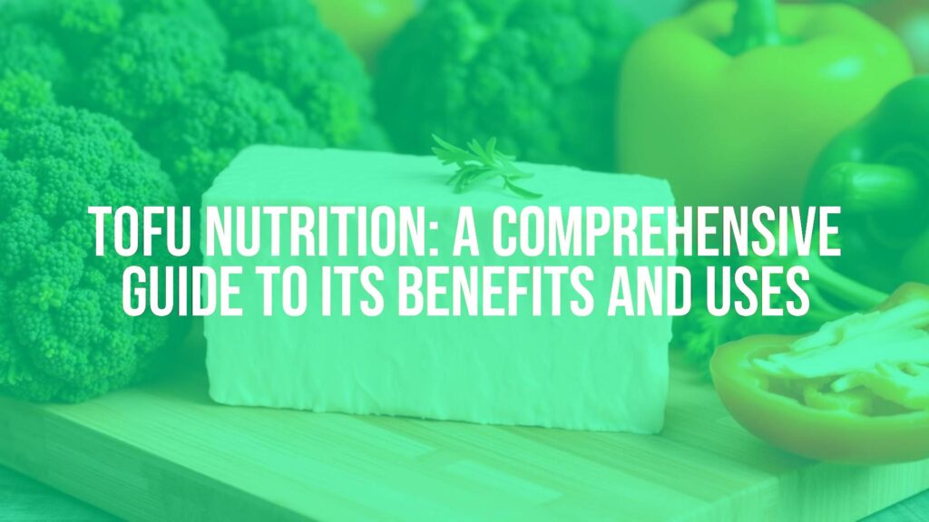 A fresh block of tofu on a wooden cutting board, surrounded by vibrant vegetables like broccoli and peppers, soft natural lighting, realistic.